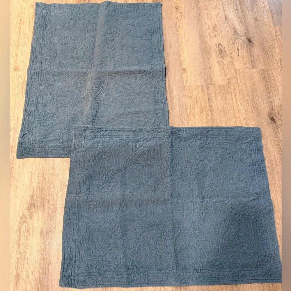 The Company Store Set of 2 Chaplin Blue Matelasse Standard Size Pillow Shams
